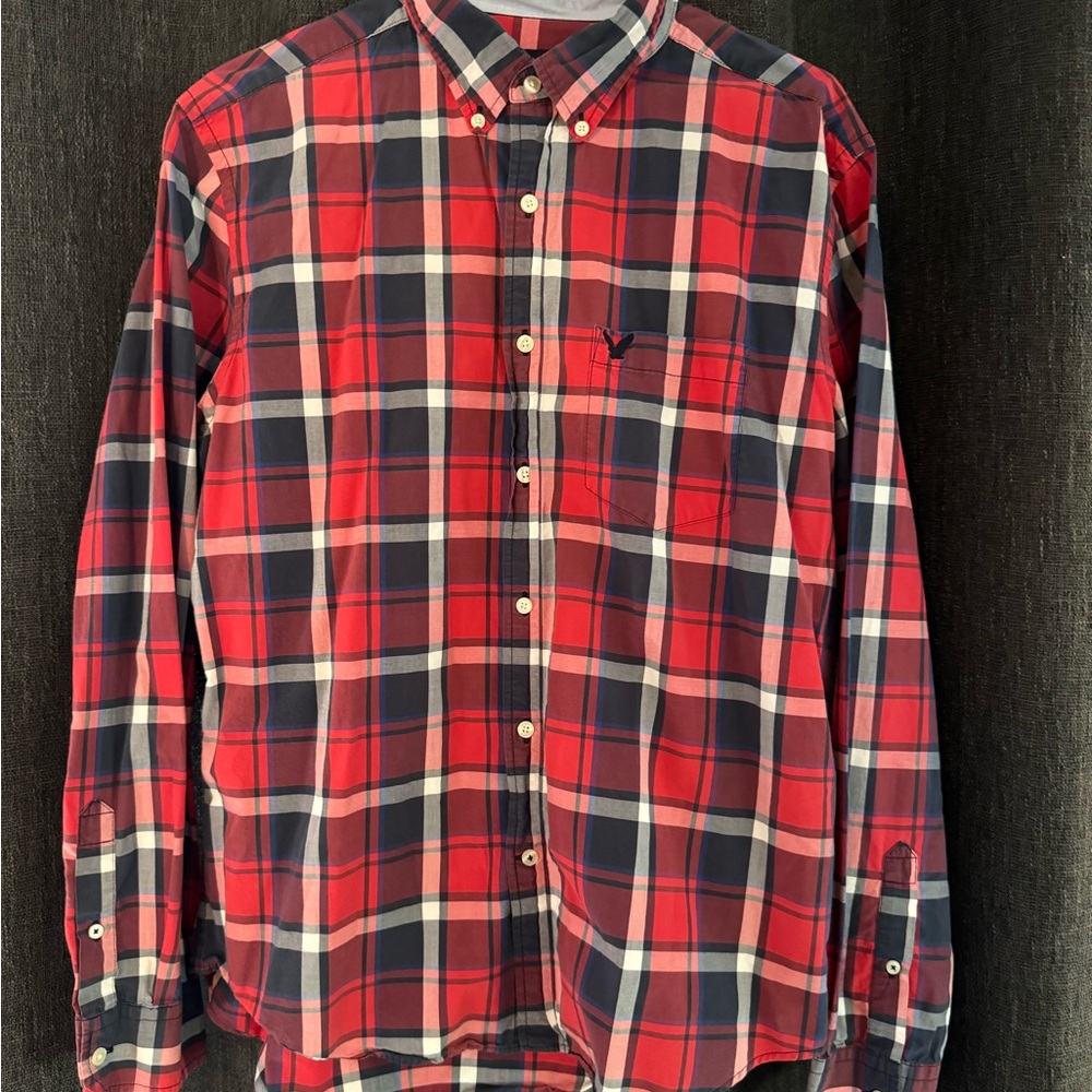 American Eagle Men's Red Plaid Shirt
